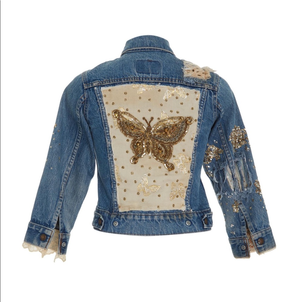 LoveShackFancy embellished butterfly denim jacket